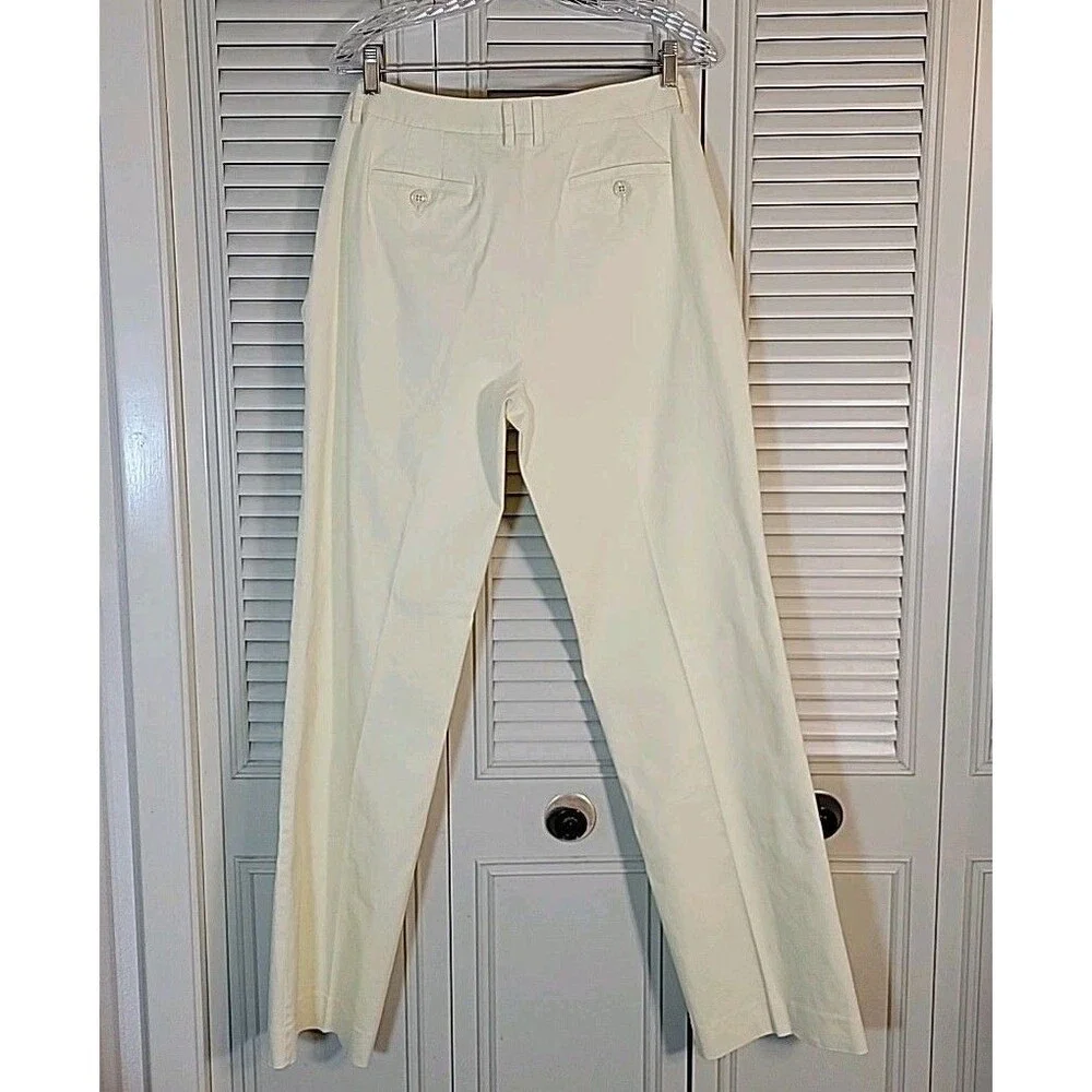 TALBOTS Butter Yellow Cotton Stretch Pants Sz 14 Tall Twill Preppy Chino EUC Vtg